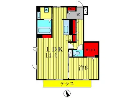 リヴィール ソワ II(1LDK/1階)の間取り写真