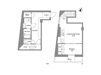 ザ・レジデンス用賀(1LDK/B1階)の間取り写真