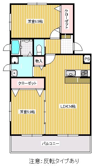 ハイツ・キノト(2LDK/1階)の間取り写真