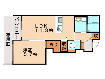 ヴァンベールHATANO(1LDK/1階)の間取り写真
