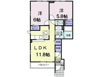 パークヒルズむらさきのB(2LDK/1階)の間取り写真