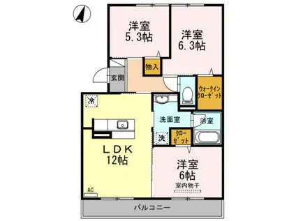 シャルムサールB(3LDK/2階)の間取り写真