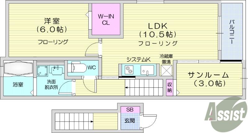 リヴェールⅢ(1LDK/2階)の間取り写真