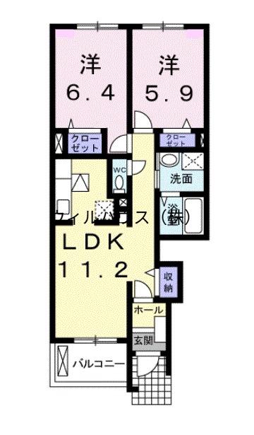 カーサ・フローレス(2LDK/1階)の間取り写真