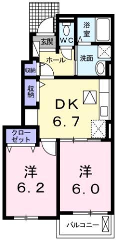 フィールドビーチ羽ノ浦 II(2DK/1階)の間取り写真