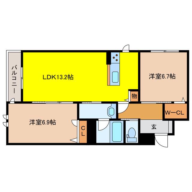 イルストーン古川(2LDK/3階)の間取り写真