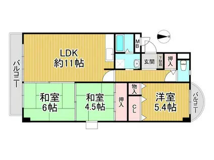 サンセリテ宝塚(3LDK/3階)の間取り写真