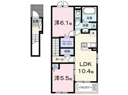 パークヒルズWAKA(2LDK/2階)の間取り写真
