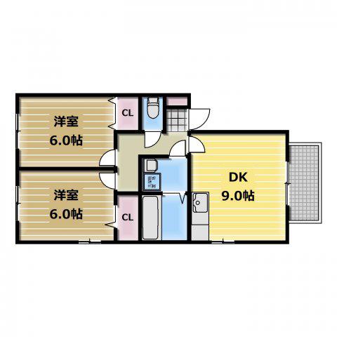 メルベーユ高井田(2DK/1階)の間取り写真