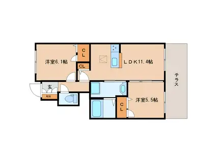 シャーメゾン ストーンヒルズ 旭ヶ丘(2LDK/1階)の間取り写真