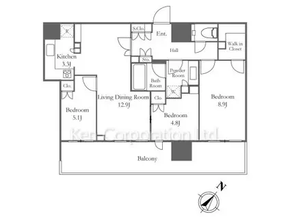 HARUMI FLAG PORT VILLAGE(3LDK/16階)の間取り写真