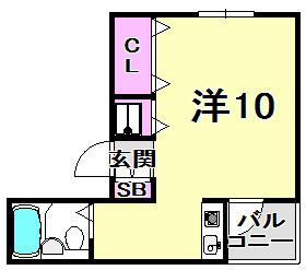 フェリース甲東園(ワンルーム/3階)の間取り写真