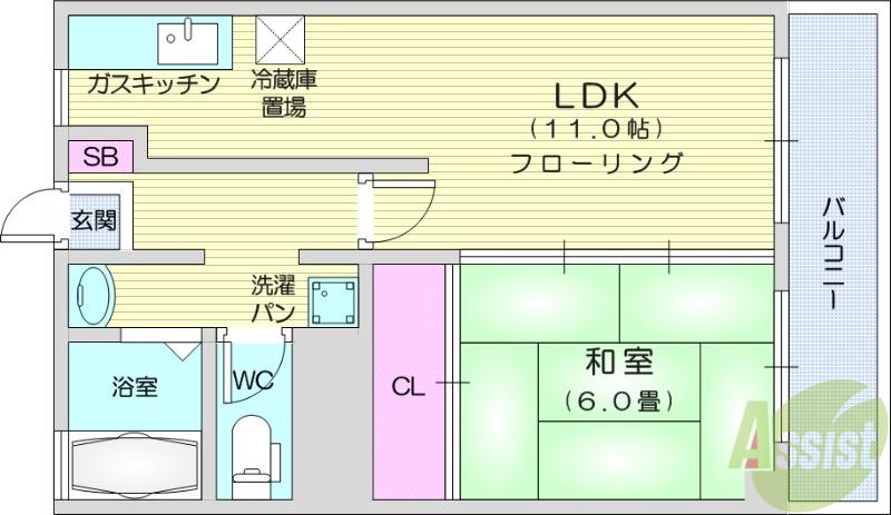 舛沢ハイツ(1LDK/3階)の間取り写真
