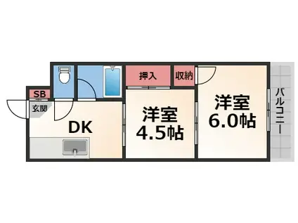 サンコート小澤(2K/4階)の間取り写真