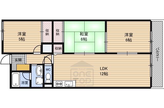 緑地八番館(3LDK/2階)の間取り写真