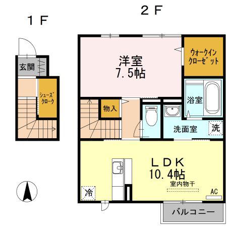 宮の杜A棟(1LDK/2階)の間取り写真