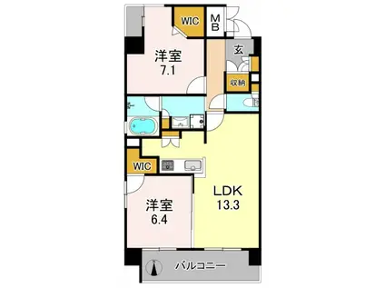 グランサンク背戸口(2LDK/6階)の間取り写真