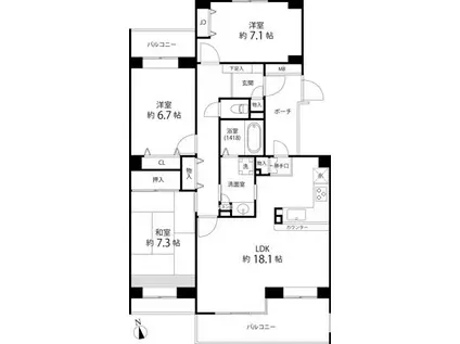T S GARDEN西寺尾E棟(3LDK/2階)の間取り写真