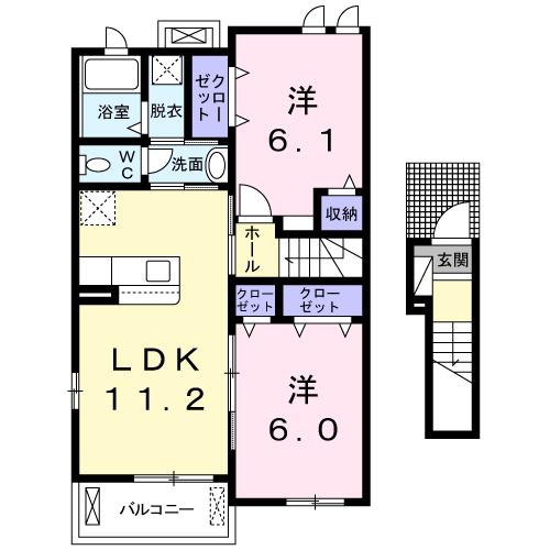 ゼファーA(2LDK/2階)の間取り写真