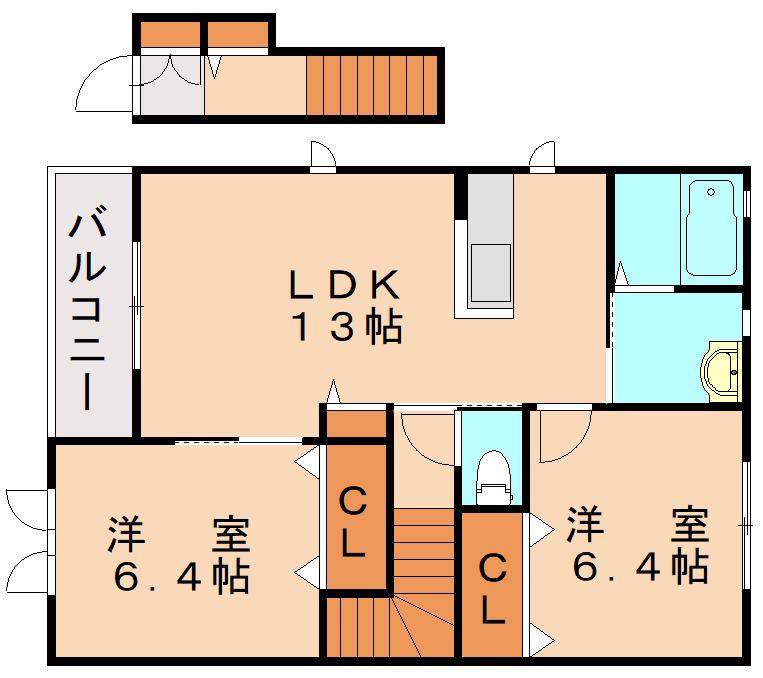 メルベーユ筒井A(2LDK/2階)の間取り写真