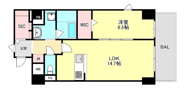 INICIO甲南山手(1LDK/8階)の間取り写真
