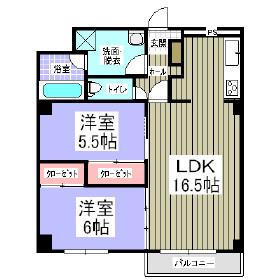 ベルシー室蘭(2LDK/2階)の間取り写真
