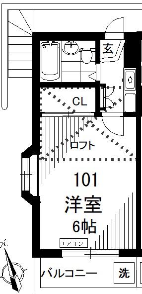 ノーリーズン柏(1K/1階)の間取り写真