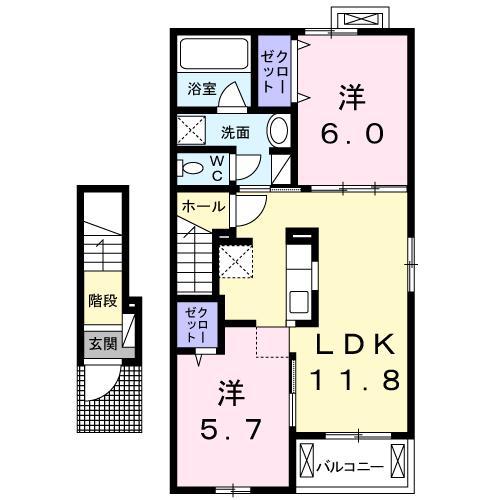 CASA・ひまわり(2LDK/2階)の間取り写真
