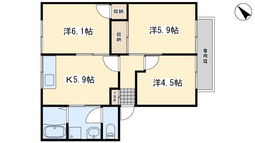 アーバン十字路A棟(3DK/1階)の間取り写真
