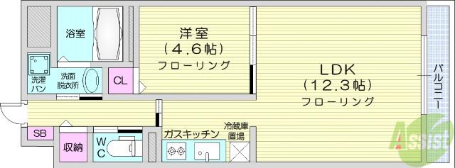 エトワール M(1LDK/4階)の間取り写真