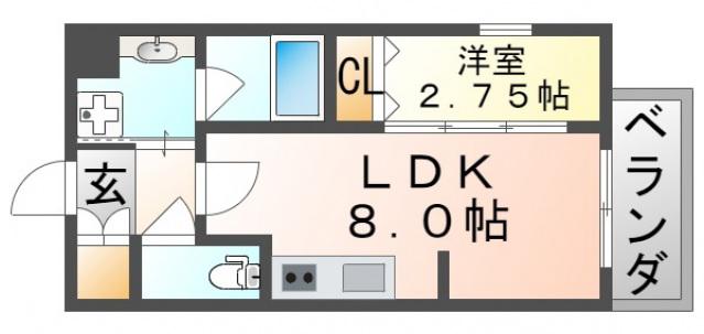 FORTUNEY江坂II(1LDK/4階)の間取り写真