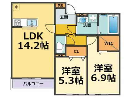 メリヤス鳴尾(2LDK/1階)の間取り写真