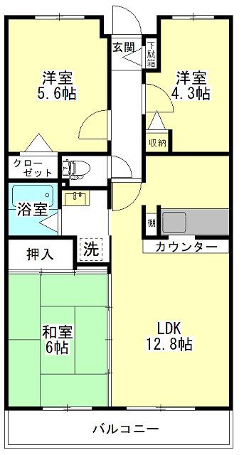 グランディール知手(3LDK/4階)の間取り写真