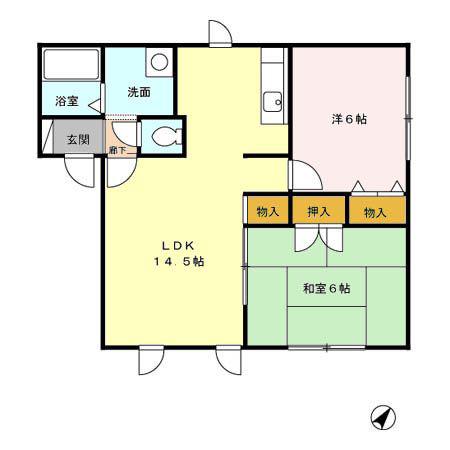 ハイセレール沖館(2LDK/2階)の間取り写真