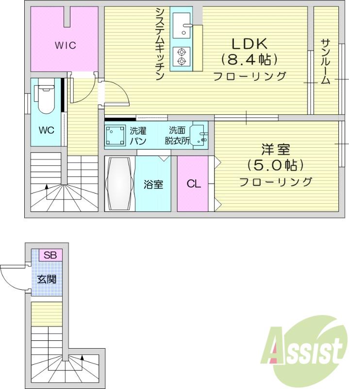 セレッソ袖野田(1LDK/2階)の間取り写真