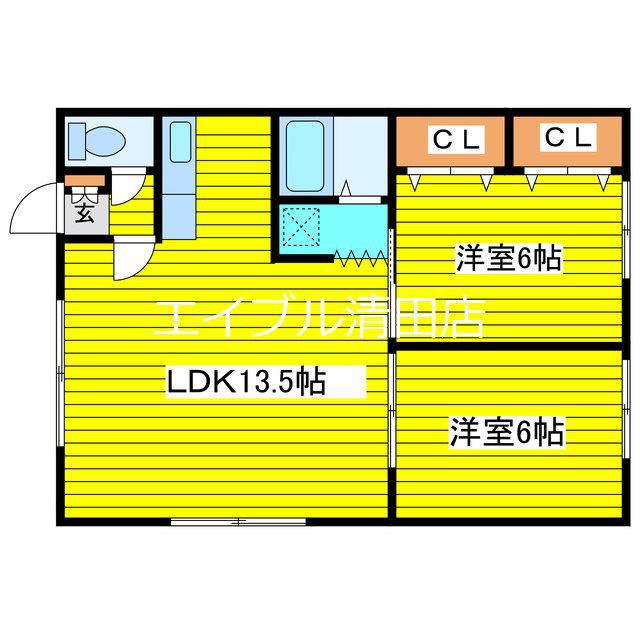 アクアトピア北野II(2LDK/3階)の間取り写真