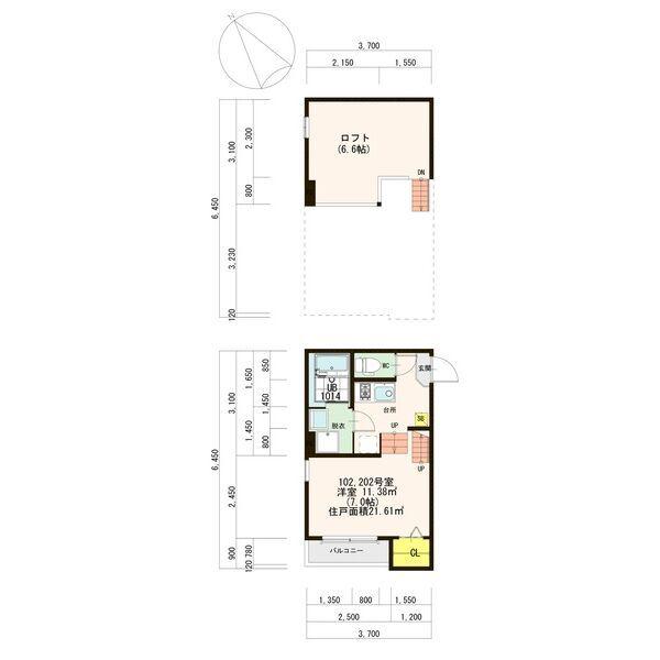 ハーモニーテラス柳堀(1K/2階)の間取り写真