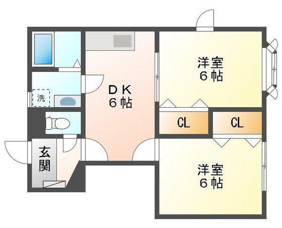 イーストグリーン(2DK/1階)の間取り写真