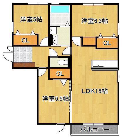 オリーブ学研台 B棟(3LDK/1階)の間取り写真