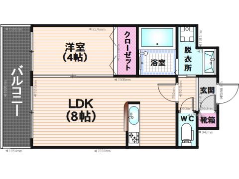 ルークス高宮(1LDK/4階)の間取り写真