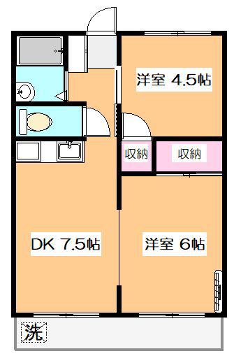 服部ハイツIII(2DK/2階)の間取り写真