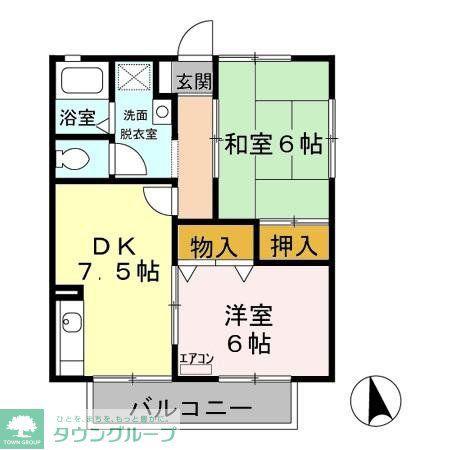 第6小野ハイツ(2DK/2階)の間取り写真