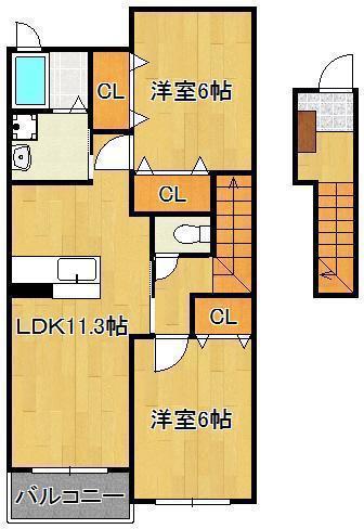 グリーンヒルズ旭D棟(2LDK/2階)の間取り写真