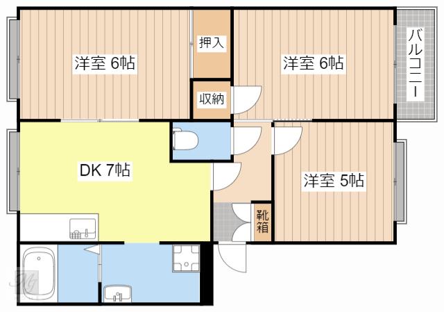 ピアコート(3DK/2階)の間取り写真