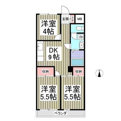 堀江ビル(3DK/1階)の間取り写真