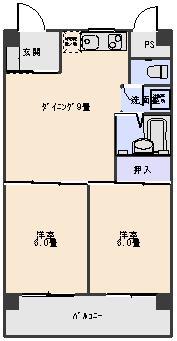 大沢第一ビル(2DK/4階)の間取り写真