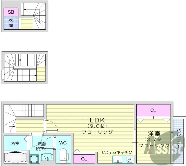 ラフィーノあすと長町(1LDK/3階)の間取り写真