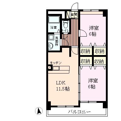 エレガンス壱番館(2LDK/6階)の間取り写真