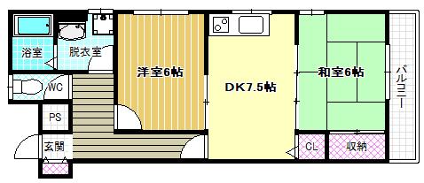 エクセレント松原(2DK/2階)の間取り写真