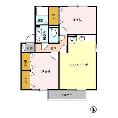 ウィルモアA(2LDK/2階)の間取り写真